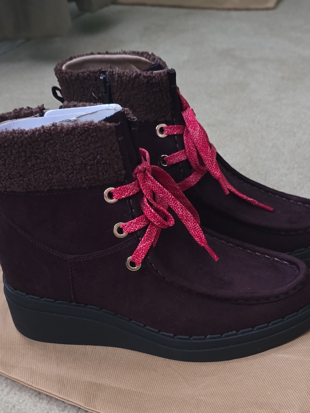 Life Stride Women's Dark Brown Ankle Boots with Red Laces